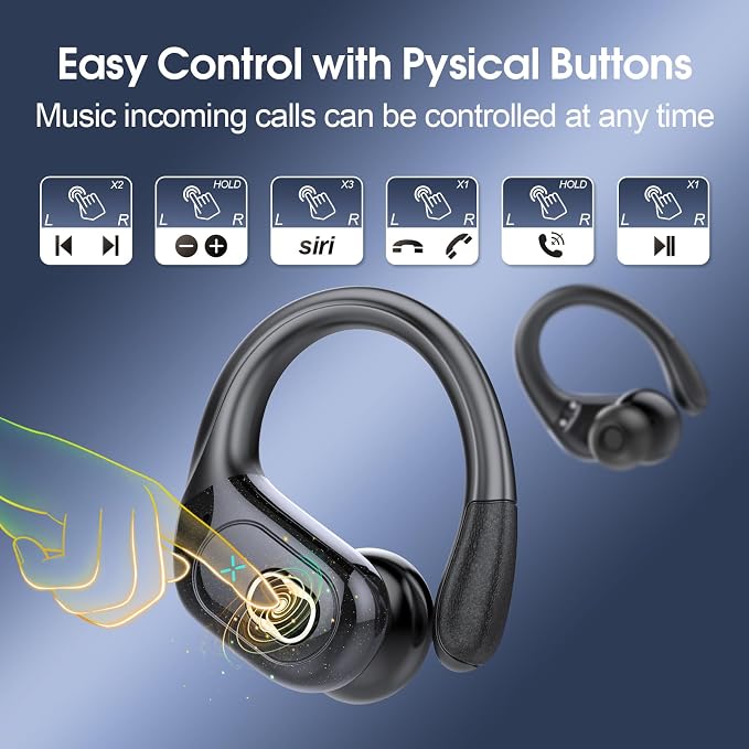 Wireless Earbuds 75H Bluetooth 5.4 Sport Headphones with Earhooks, Black | IPX7 Waterproof In-ear Buds Feature ENC Noise Cancelling Mic & Deep Bass. Stereo Sound Device for Gym Running Workout - Image 7
