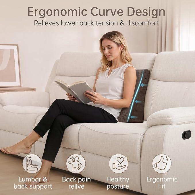 Vekkia Lumbar Support Pillow for Sofa(Brown) | Rocking Chair Pillow for Lower Back Pain Relief/Lumbar Cushion for Sofa/Washable Cover - Image 3