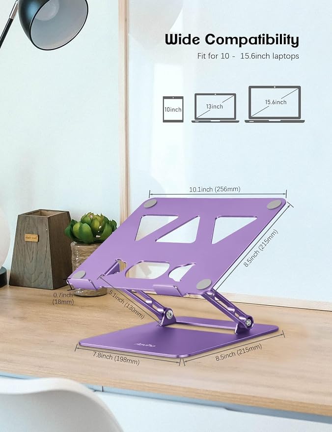 Aoviho Adjustable Laptop Stand for Desk,Portable Laptop Stand Holder and Riser,Foldable Aluminum Notebook Computer Stands for MacBook Air Pro HP Lenovo Dell Samsung Chromebook, 10-15.6 inch, Purple - Image 6