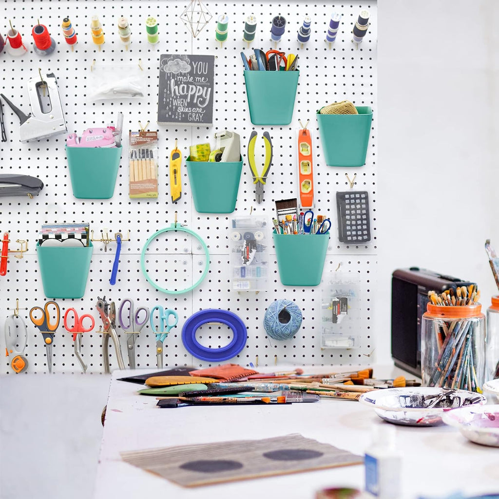 Large Pegboard Cups, 6Pack Peg Board Square Storage Bins With Hooks (Green) - Image 8