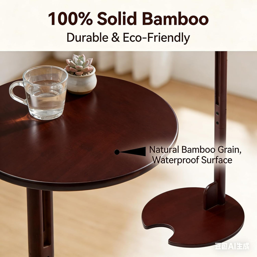 Bamboo C Shaped Table, Pedestal Table for Sofa, Chestnut - Image 3