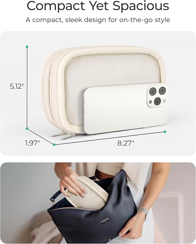 BAGSMART Electronics Organizer Travel Case for Cords Chargers Phones, Beige | Puffy Padded, Travel Essentials, Cord organizer bag for Cables, Compact Tech Accessories Pouch - Image 4