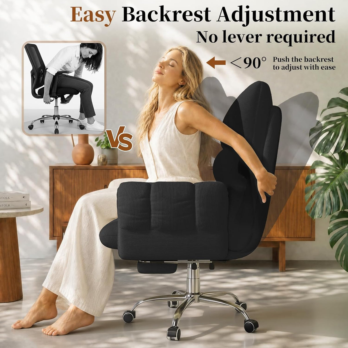 Cross Legged Office Chair, Cloud Desk Chair with Flip-Up Arm Rests, Foot Rest, Wide Seat, Comfy Executive Ergonomic Computer Gaming Chair, Black - Image 5