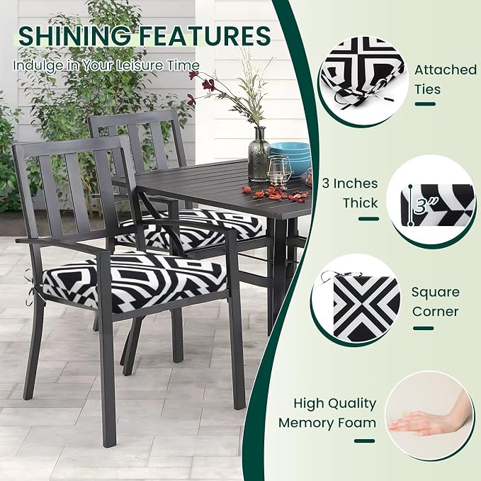HARBOREST Outdoor Chair Cushions Set of 4, Water Resistant Patio Chair Cushions with Ties, Square Corner Outdoor Seat Cushions for Patio Furniture, 18.5"x16"x3", Black/White Diamond - Image 3