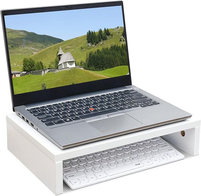 TEAMIX White Monitor Stand Riser for Desk, Small Computer/Laptop Stand Wood | 14.2"L x 9.5"W, Holds 80 lbs, Desktop Organizer Shelf, Ergonomic Morden Design, Easy Assembly, For Home Office, Gaming - Image 6