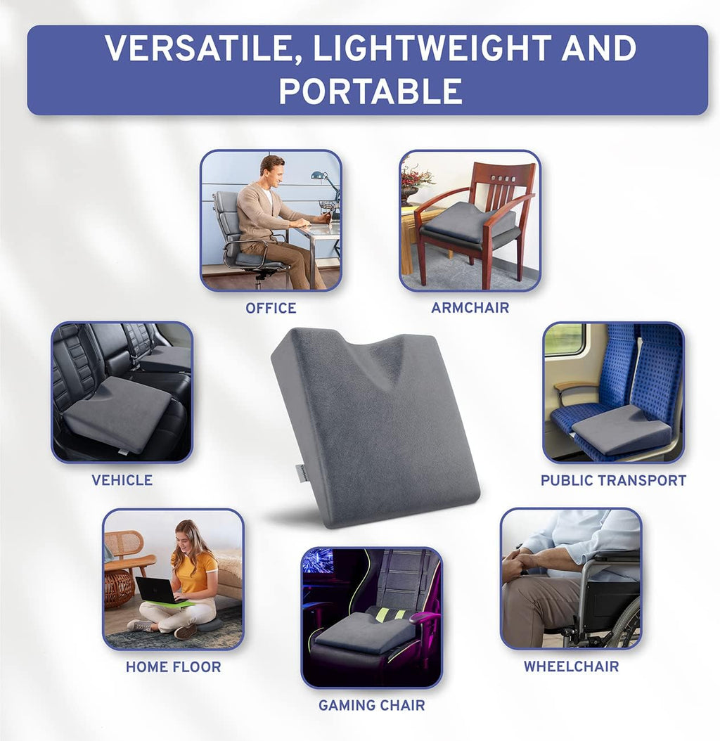 Wedge Car Height Booster Seat Cushion - Office Chair Cushion - Memory Foam Tailbone Pain Relief Cushion for Driving, Office, Gaming Chair - Orthopedic Lower Back, Tailbone, Coccyx, Hips Support - Image 5