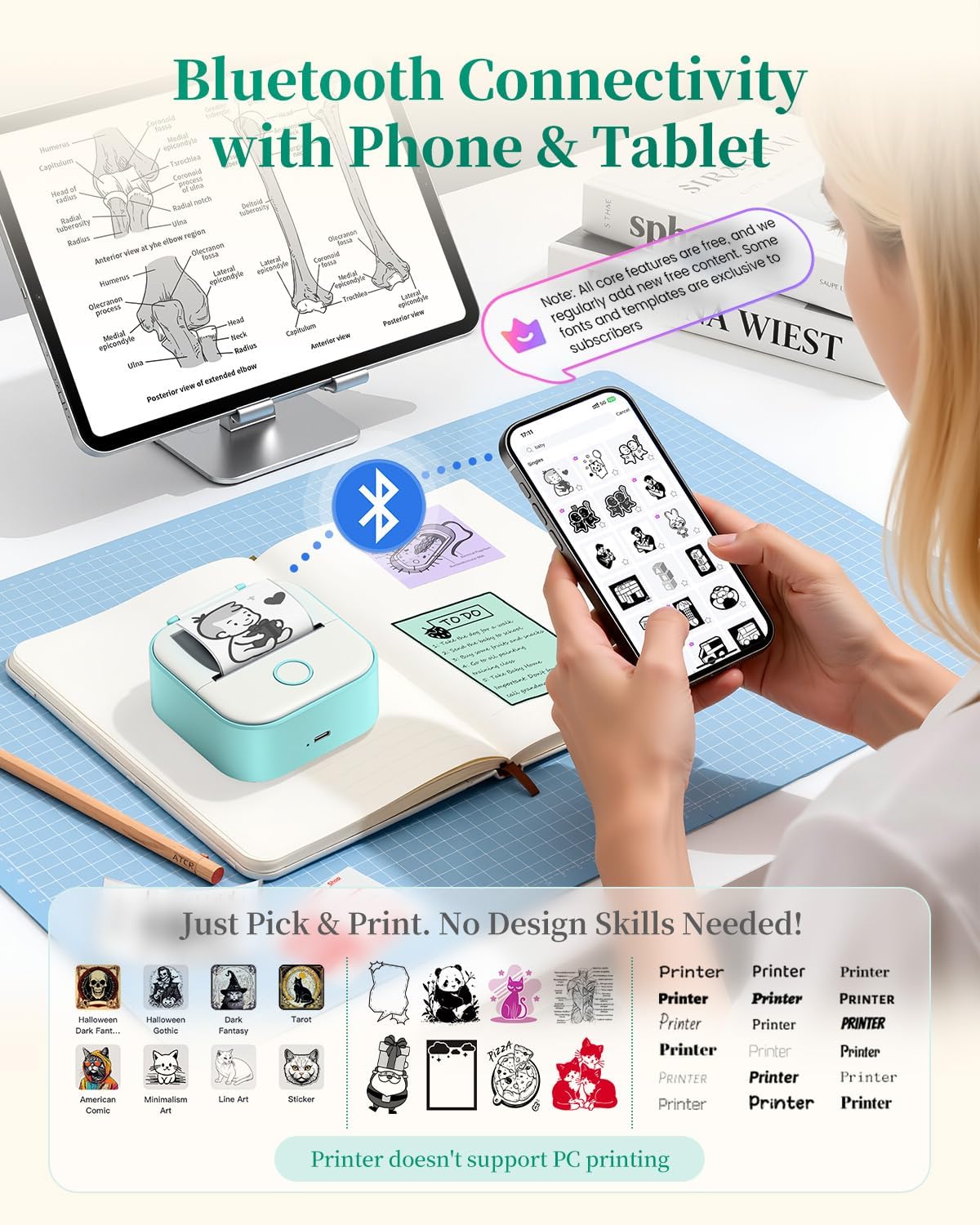 Mini Sticker Printer-T02 Mini Thermal Printer AI Sticker Maker with 600 Pcs - Image 4