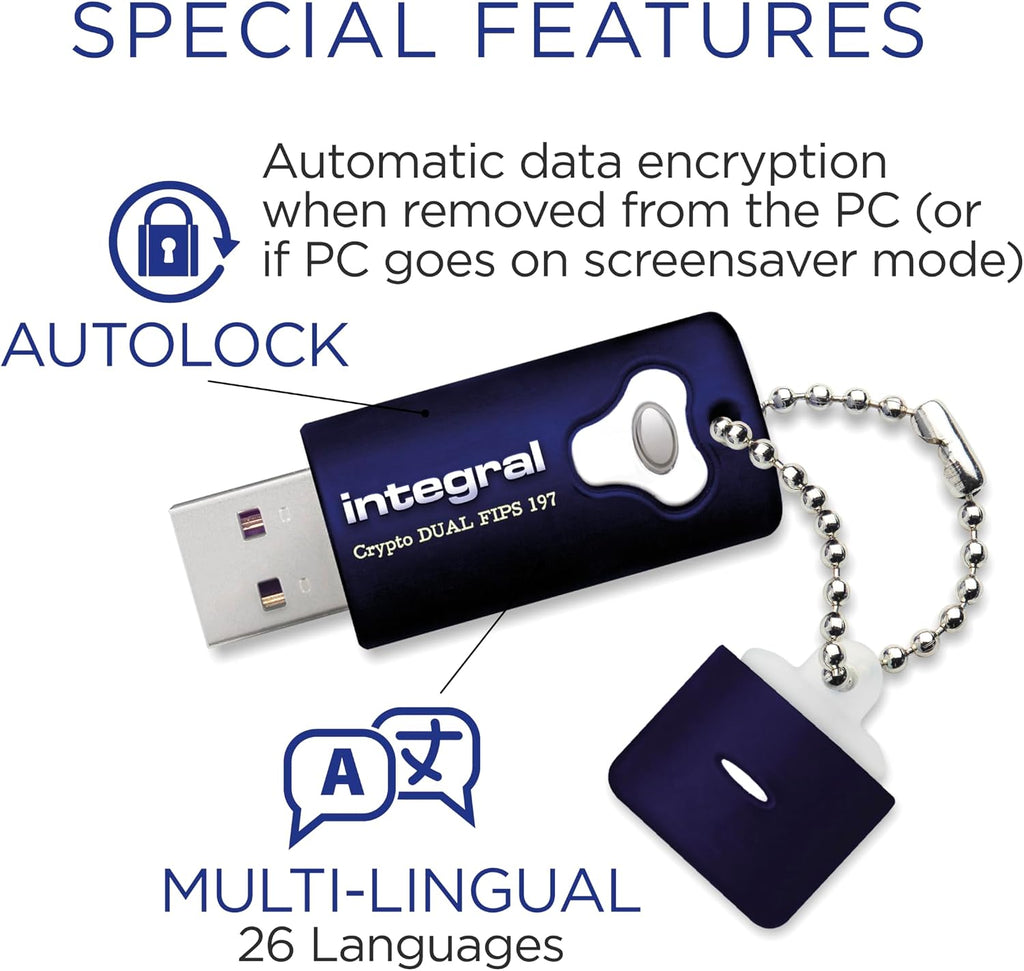 Integral 8GB Crypto-197 256-Bit Hardware Encrypted 3.0 Secure Dual Password Flash Memory Drive - Certified to FIPS 197, Brute-Force Password Attack Protection & Rugged Double-Layer Waterproof Design - Image 4