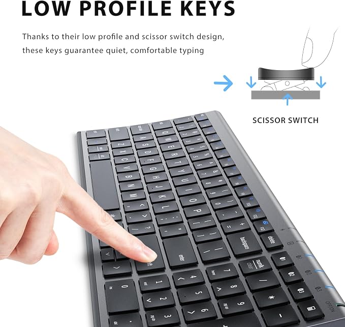 iClever BK10 Bluetooth Keyboard, Wireless Rechargeable Ultra-Slim Keyboard with Long Battery Life, Compatible with iOS, Android, Windows, Mac for iPad, Tablet, Laptop, PC, Phone (Gray Black) - Image 4