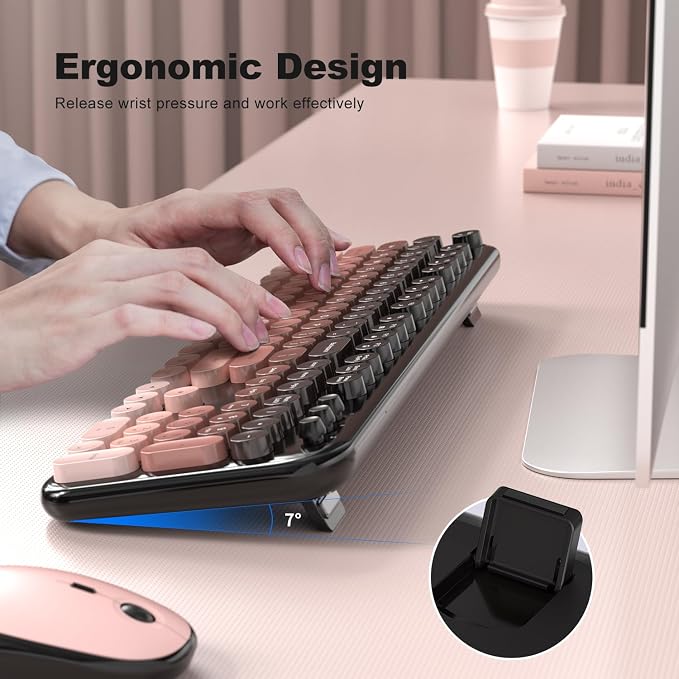 MOFII Wireless Keyboard and Mouse Combo,2.4G Typewriter Keyboard Quiet Mice | Retro Full Size Computer Keyboards, Cute Mouse, USB Dongle Plug and Play, for PC,Laptop,Desktop,Windows (Blackberry Gradient) - Image 4