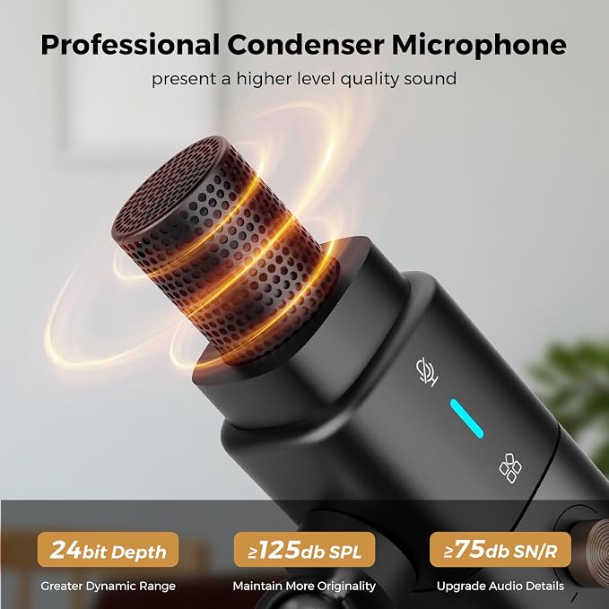 AM25X Gen3 USB/XLR Podcast Microphone for PC/Audio Mixer | Condenser Mic with Desk Stand for Stream/Podcast, USB-C Noise Canceling, Volume, Headphone Jack, Mute, XLR for Audio Mixers - Image 3