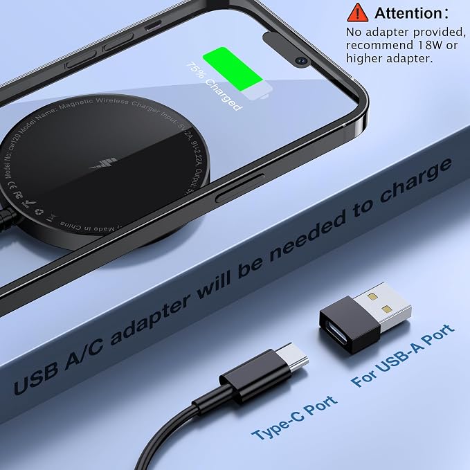 MagSafe Charger 2 Pack: Magnetic Wireless Charge iPhone 17-12 & AirPods | Strong Magnet Charging Pad, with Dual USB C to A Converters, Ultra-Thin & Portable, Ideal for Home Office & Travel, White - Image 6