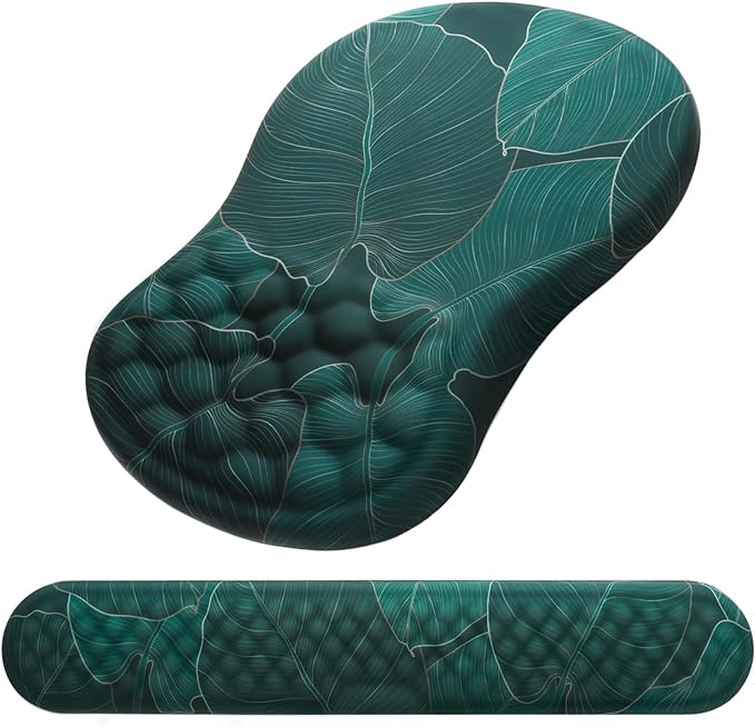 Ergonomic Mouse Pad with Wrist Support and Keyboard Wrist Rest Set | Memory Foam Wrist Cushion, Non-Slip PU Base, Massage Design, Relieves Wrist Pressure for Work, Gaming & Office Use by Laokiiy