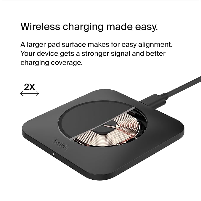 Belkin 15W Wireless Charging Pad, Compact Qi Charger for iPhone, Galaxy | Easy-align non-magnetic design, iPhone, Samsung Galaxy, AirPods Pro compatible, Qi-enabled device charger - Image 3