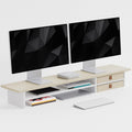 Dual‑Tier Monitor Stand Riser with Drawers, Desktop Organizer Shelf Storage for Computer Screen 2 Monitors, Supports for PC Computer Monitor, Printer, Heavy TV Riser Beige and White by FENSULN