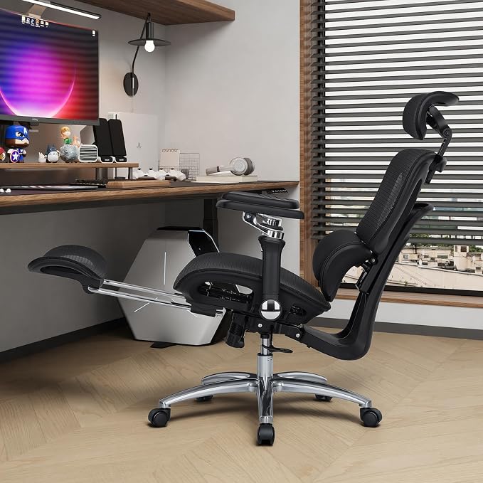 MALOL Ergonomic Office Chair, 400lbs High Back Mesh Desk Chair with 6D Armrests, 3D Headrest, Adjustable Lumbar Support, Seat Depth Adjustment, Tilt Lock, Metal Base & PU Wheels, Black - Image 13
