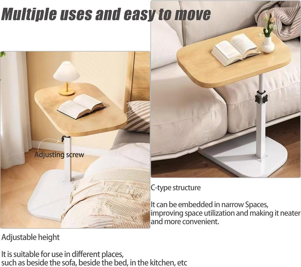 2 Set Pedestal Adjustable c Table for Small Spaces，C Shaped End Table Desktop can Turn 360° and the Height of the Sofa Small TV Tray Table Can be Adjusted for Couch - Image 3