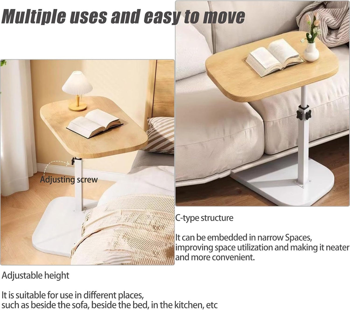 2 Set Pedestal Adjustable c Table for Small Spaces，C Shaped End Table Desktop can Turn 360° and the Height of the Sofa Small TV Tray Table Can be Adjusted for Couch - Image 3