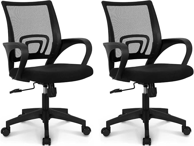 NEO CHAIR Office Computer Ergonomic Mid-Back Mesh Desk Chair, Black 2pack | Breathable Mesh Back with Lumbar Support, Height Adjustment, Smooth Rolling Casters for Home Office, Study or Gaming Setup by NEOCHAIR
