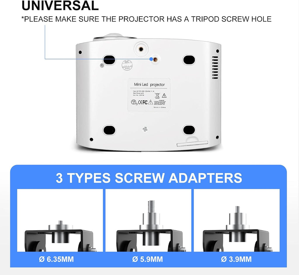 Mini Projector Ceiling Mount Stand Adjustable Wall Mount Hanger Bracket for Mini Projector with 2 Free Adapters, Black PR14MINIB - Image 4