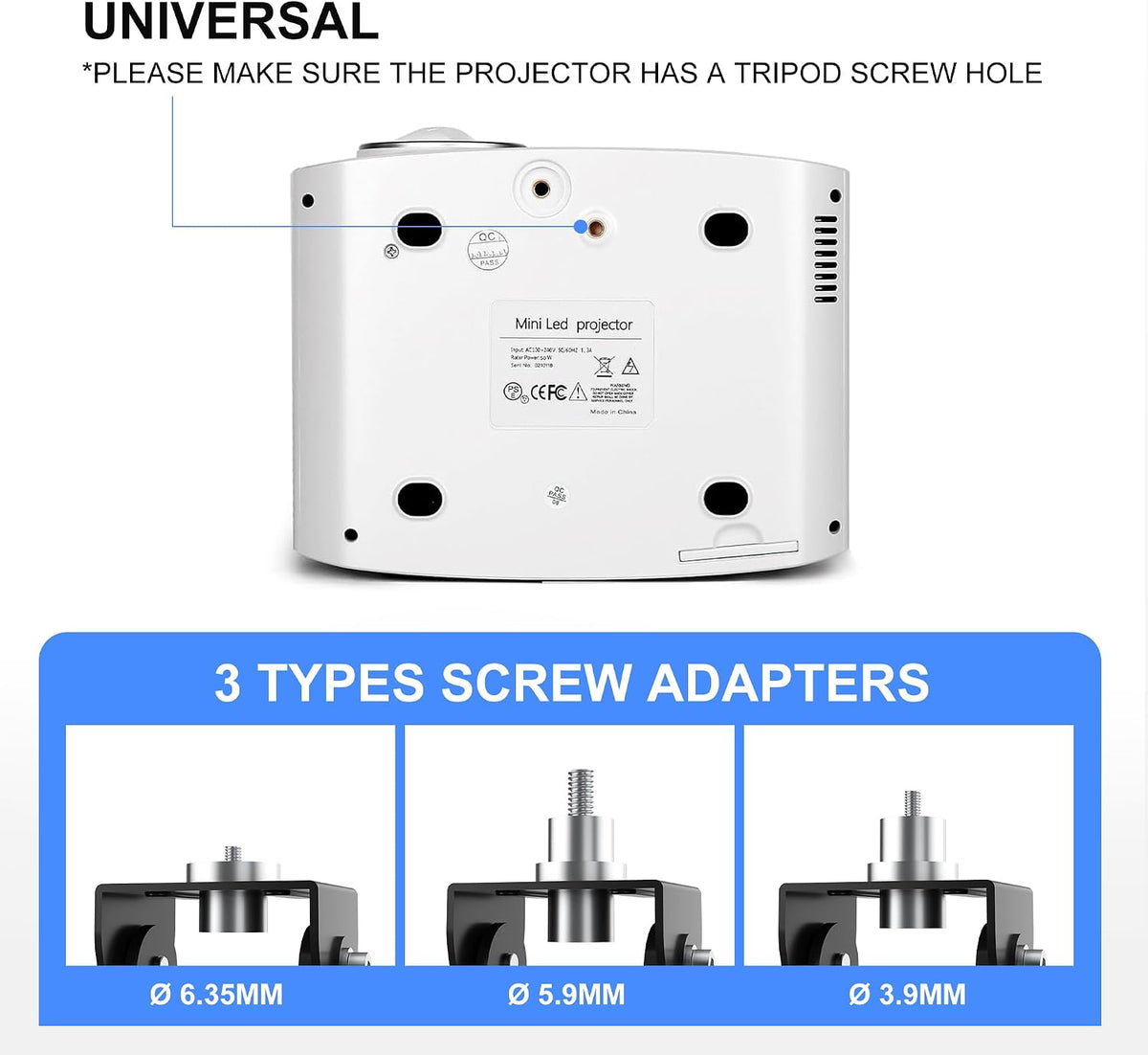 Mini Projector Ceiling Mount Stand Adjustable Wall Mount Hanger Bracket for Mini Projector with 2 Free Adapters, Black PR14MINIB - Image 4