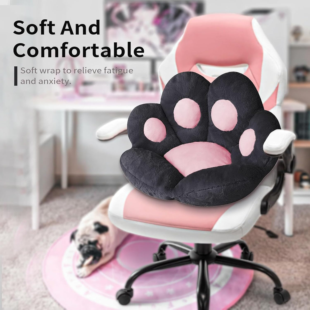 Ditucu Cat Paw Cushion Kawaii Chair Cushions 31.4 x 27.5 inch Cute Stuff Seat Pad Comfy Lazy Sofa Office Floor Pillow for Gaming Chairs Room Decor Black - Image 2