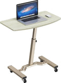 SHW Mobile Height Adjustable Laptop Rolling Cart w/Lockable Wheels, Maple | Height Adjustable from 28" to 33" by SHW