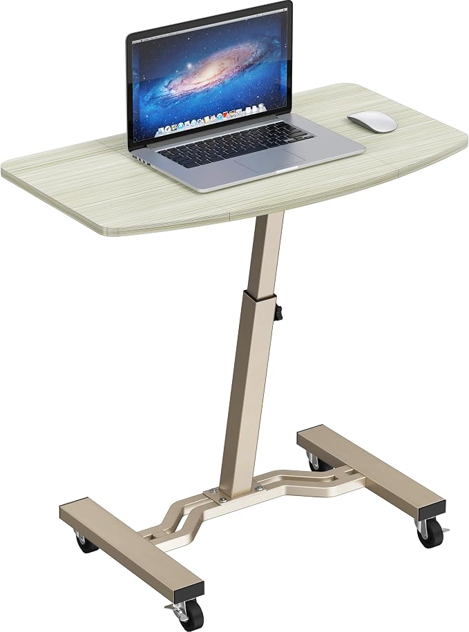 SHW Mobile Height Adjustable Laptop Rolling Cart w/Lockable Wheels, Maple | Height Adjustable from 28" to 33" by SHW