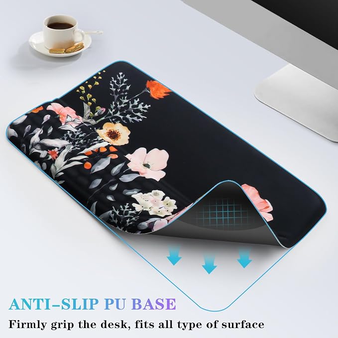 Computer Keyboard Stand with Wrist Rest, Ergonomic Tilted Keyboard Holder - Keyboard Riser with Wrist Pad - Keyboard Tray Support for Office Home - Black Flowers - Image 4