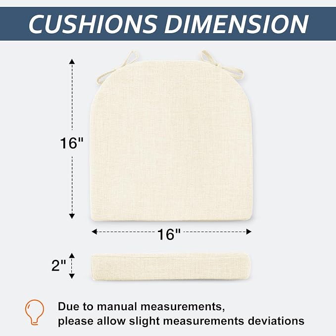 Basic Beyond Chair Cushions for Dining Chairs 4 Pack, Kitchen Chair Cushions with Ties and Non Slip Backing, 16 x 16 inches Chair Pads for Dining Chairs (Beige) - Image 2