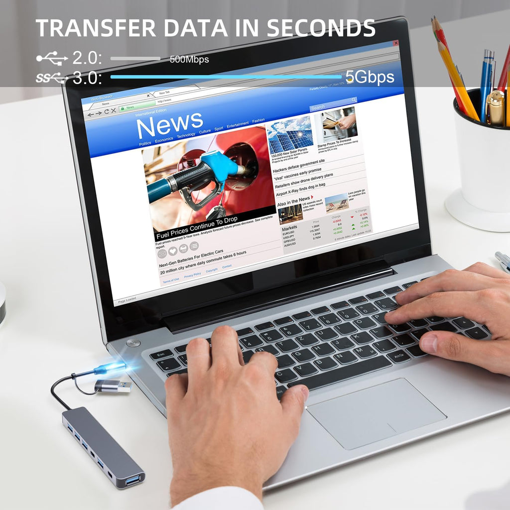 BERLAT 7-in-1 USB C Hub Aluminum USB 3.0 for MacBook PC iPad - Image 6