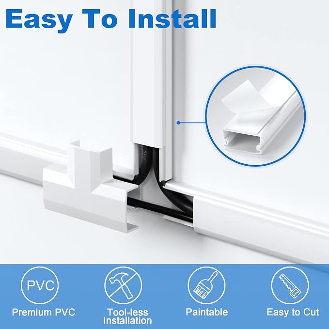 ZhiYo Cord Cover Wall Kit, 94.5in Cord Hider Wall Mounted TV, Self-Adhesive Wire Covers for Cords, Paintable Wire Hiders Cable Raceway Kit, Cable Concealer, 6 x L15.75in W1 H0.5in, Grey - Image 5