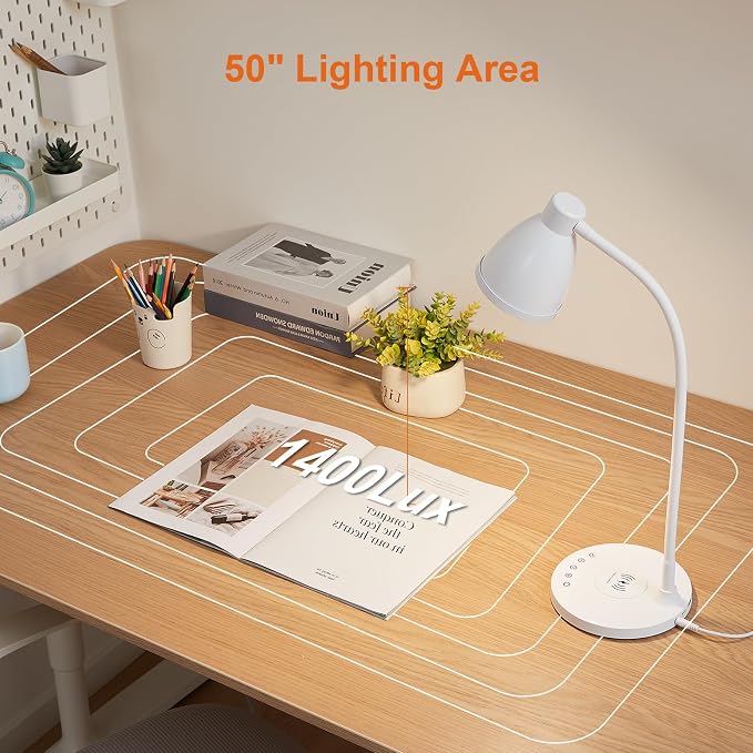 BOHON LED Desk Lamp for Home Office with USB C Charging Wireless Charger | 5 Colors, Stepless Dimming Desk Light Timer Reading Light Touch Bedside Table Lamp for College Dorm Room - Image 6