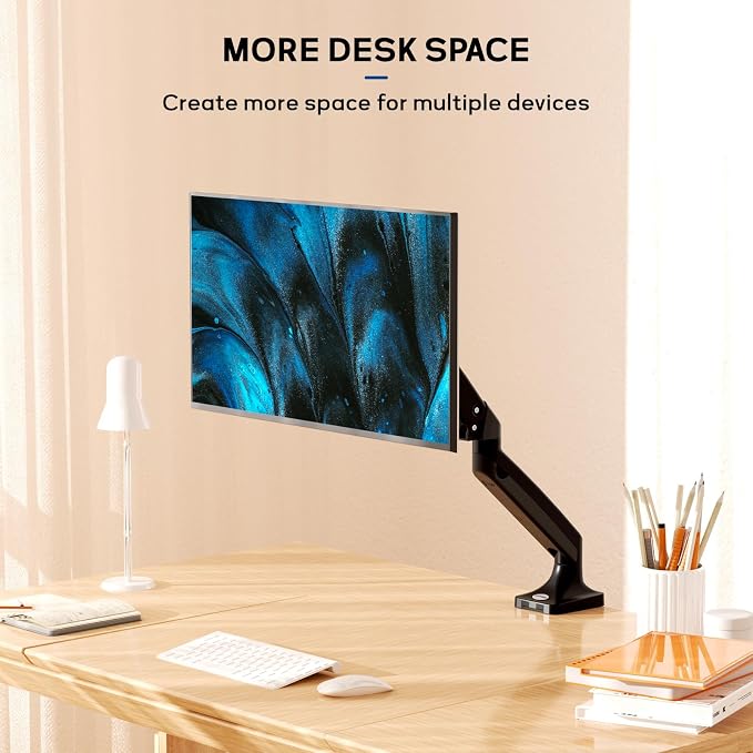 MEASUREMAN Premium Gas Spring Monitor Desk Mount, Full Motion Articulating Single Arm for Ergonomic Height Adjustment | Fits 17 to 35 Inch Screens up to 22 lbs, VESA 75x75 & 100x100mm - Image 4