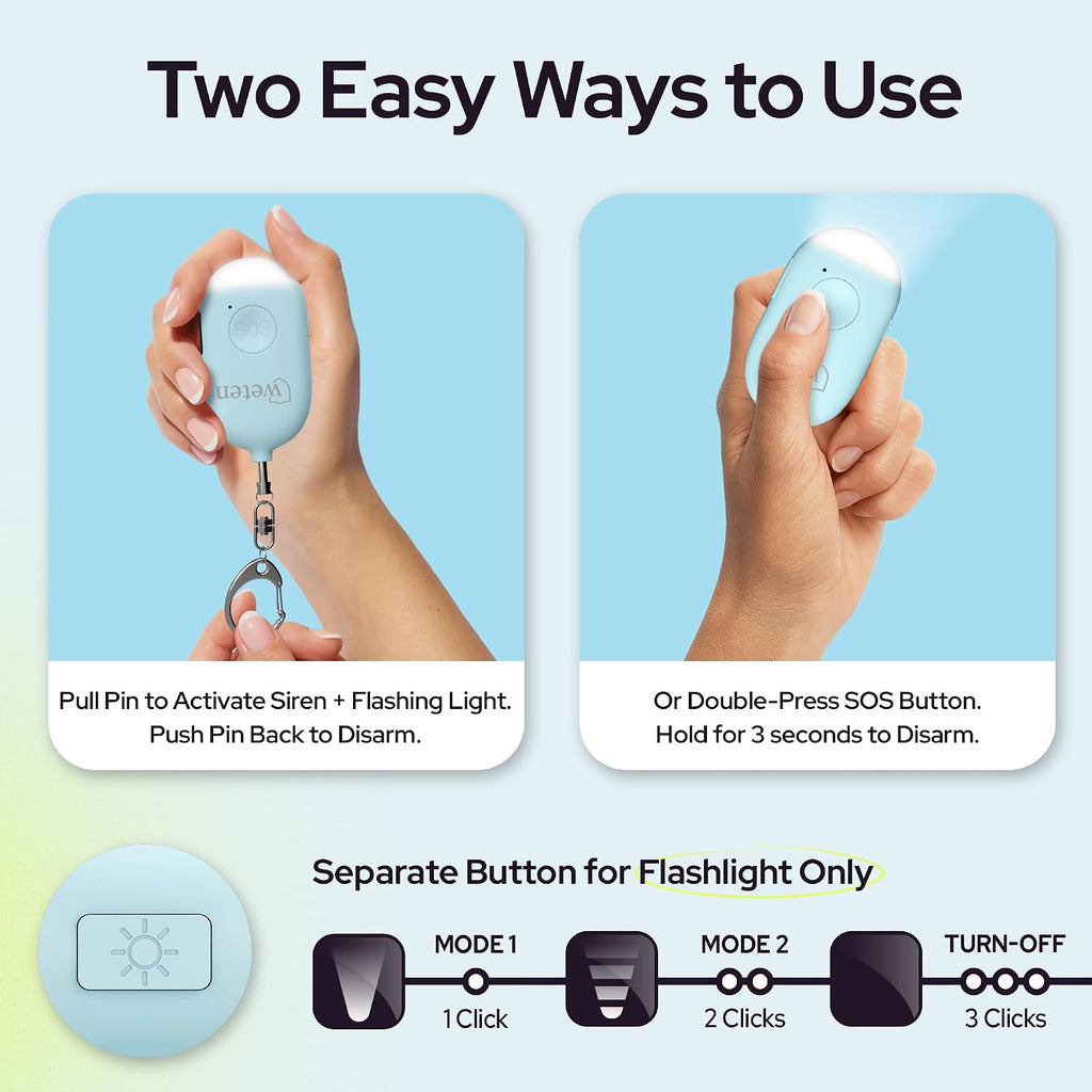 Personal Safety Alarm Keychain for Women, 130dB Siren, Rechargeable, 2 Pack - Image 3