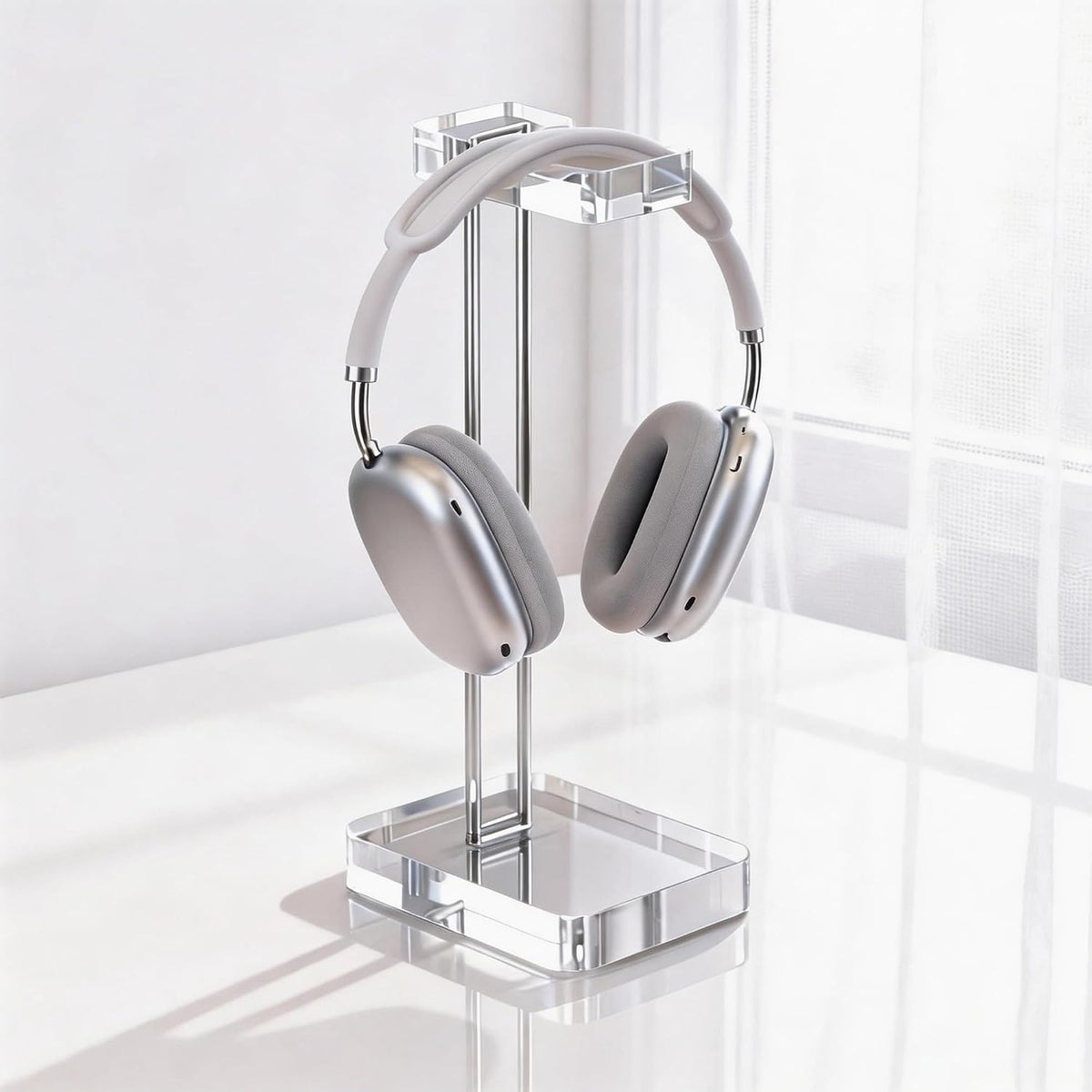Headphone Stand Headset Holder for Desk, Solid Christal-Clear Acrylic with Silver Hardware Earphone Hanger for Gaming Room Office Accessories by CANCLEAR