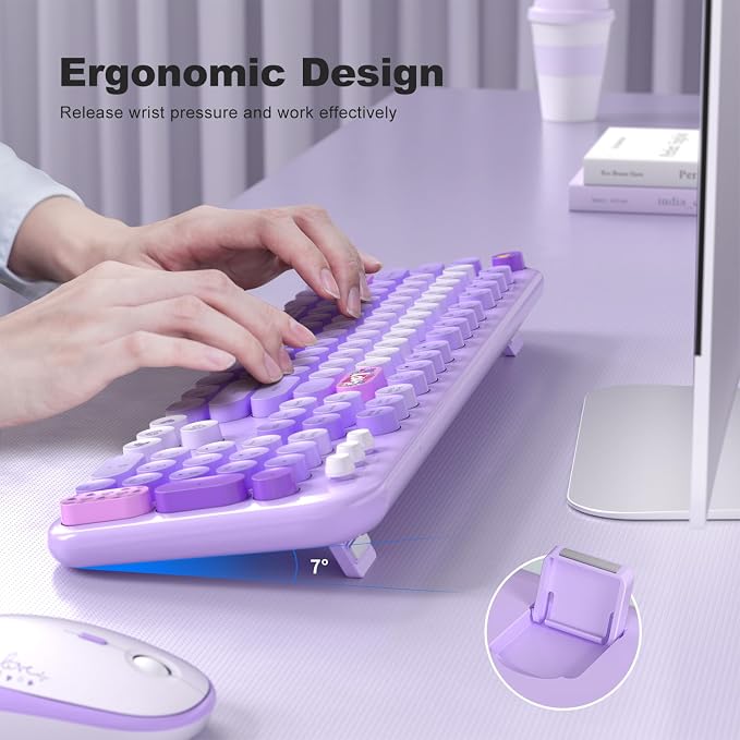 MOFII Wireless Keyboard and Mouse Combo, Cute Retro Typewriter Keyboard and Silent Mouse, 2.4GHz Full Size Computer Keyboard Wireless Mouse Set for PC, Laptop, Desktop, Windows (Purple Colorful) - Image 4
