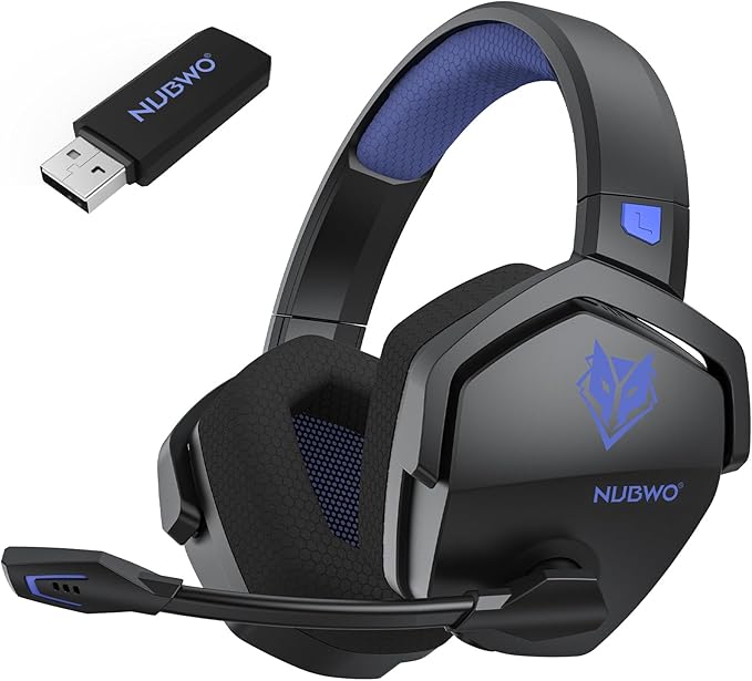 NUBWO Wireless Gaming Headset with Mic for Ps5 Ps4 PC, Zero Interference, 100-Hour Battery All-Day Play, 23ms Sync​ for Fortnite & Call of Duty/FPS Gamers, Triple Mode All Devices Compatible - Blue by NUBWO