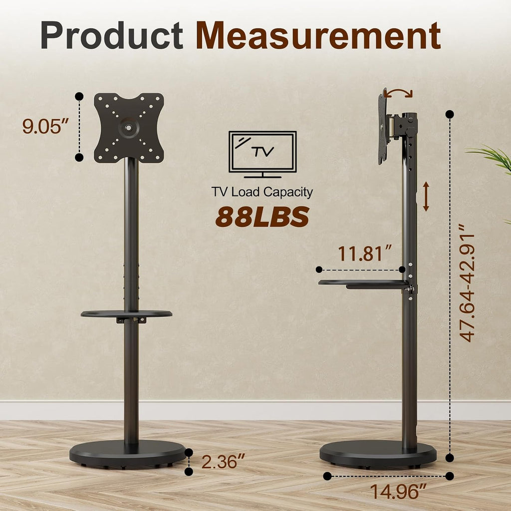 Rolling TV Stand with Wheels for 10-46 Inch TVs, 88 lbs, Black - Image 6