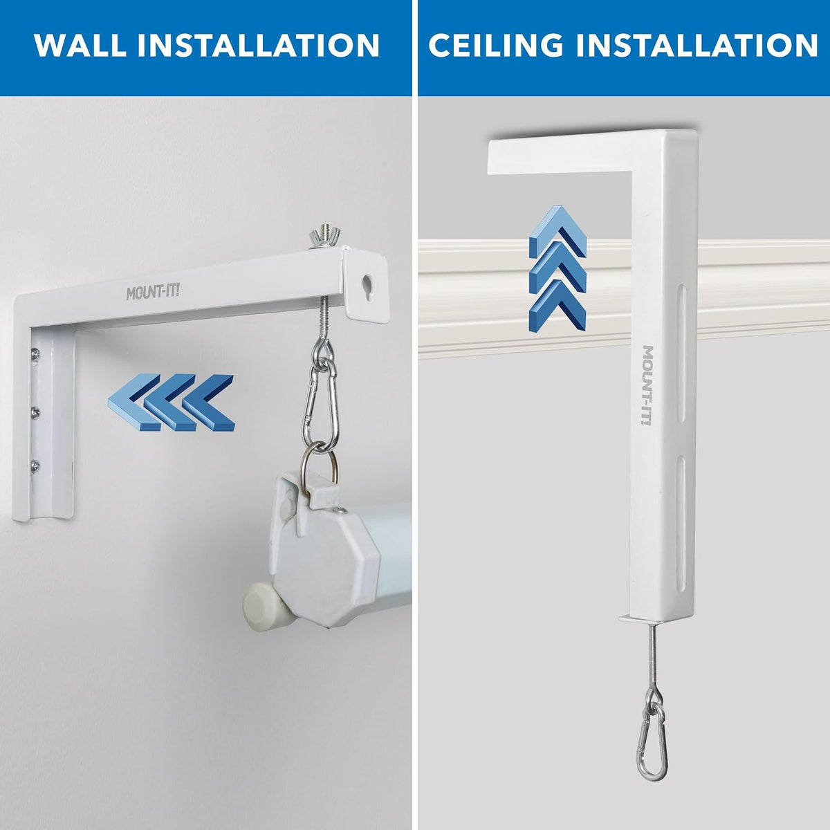 Mount-It! Projector Screen Wall Mount L-Brackets - Extra Large Wall and Ceiling Hanging Mount for Home Projector and Movie Screens, 12 inch Mounting Hooks, 1 Pair, White, 66 Lb Each Capacity - Image 3