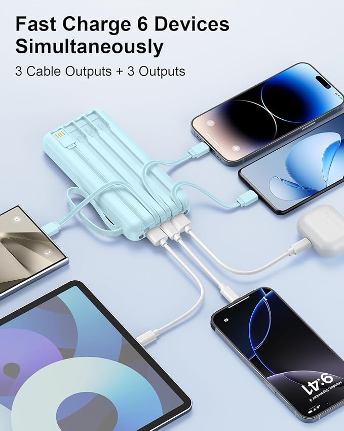 Portable Charger 10000mAh 22.5W Power Bank | Built in 4 Cables, Slim, Fast Charging, USB C LED Display, 6 Outputs & 2 Inputs, Flashlight - Image 5