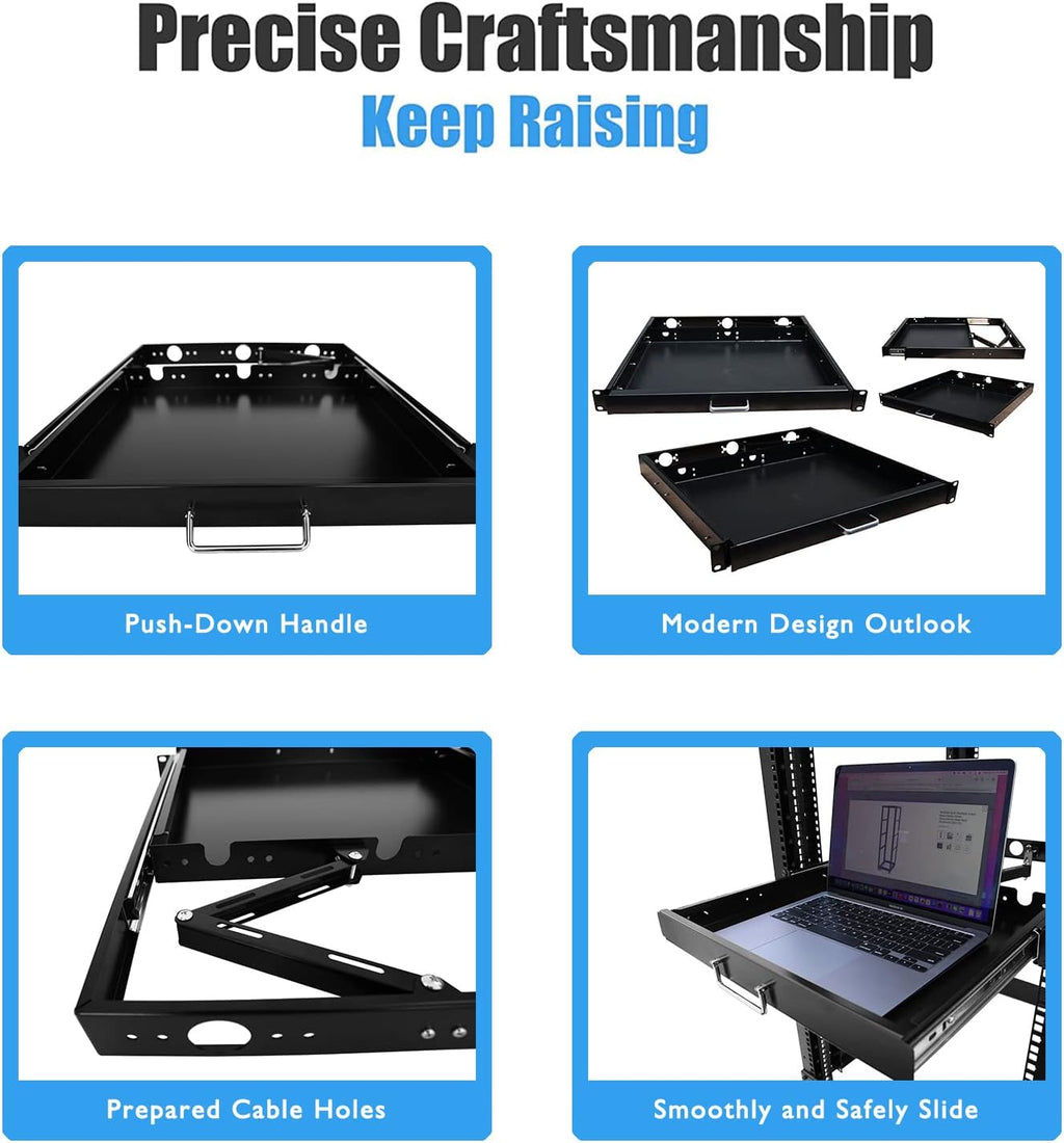 1U Rack Mount Sliding Keyboard Tray Cantilever for Server Data Network Rack - Image 4