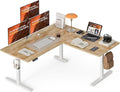 Grandder 63 x 55 Inch L Shaped Standing Desk, Electric Height Adjustable Corner Stand Up Desk, Sit Stand Corner Table Home Office Table, Oak Top White Frame by Grandder