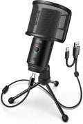 FIFINE K683A USB Desktop PC Microphone for Recording Streaming | Studio Condenser Mic, Gain Knob, Mute Button, Headphone Jack, Extra USB-C Plug, Pop Filter for Computer and Mac by FIFINE