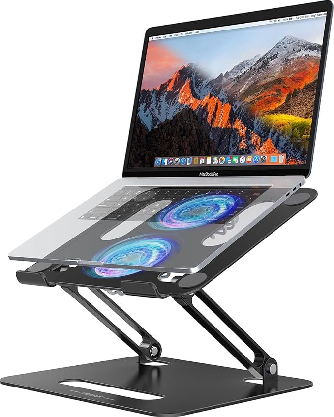 YICOSUN Adjustable Laptop Cooling Stand with 2 Quiet Fans & RGB Lighting, Aluminum Alloy & Foldable Ergonomic Design for MacBook, Lenovo, ASUS, Dell 10-16 Inch, Perfect for Gaming, DJ, Office - Black by DeliveringDesktopFashion