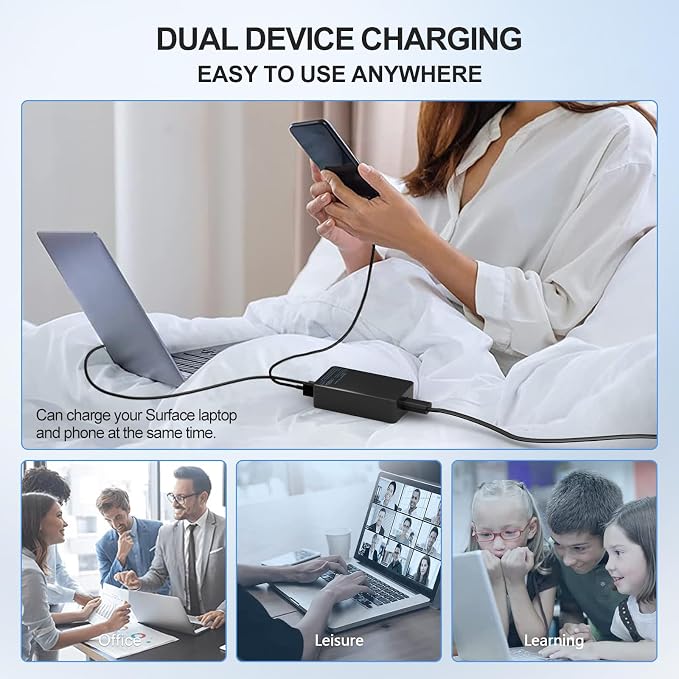 65W Surface Pro Laptop Charger for Microsoft Surface Pro 11,10, 9, 8, 7+, 7, 6, 5 Surface Laptop 5 Studio 4 Go 3 2, Surface Book 3 2 1, Surface Go Tablet, Support 36W, 44W - Image 7