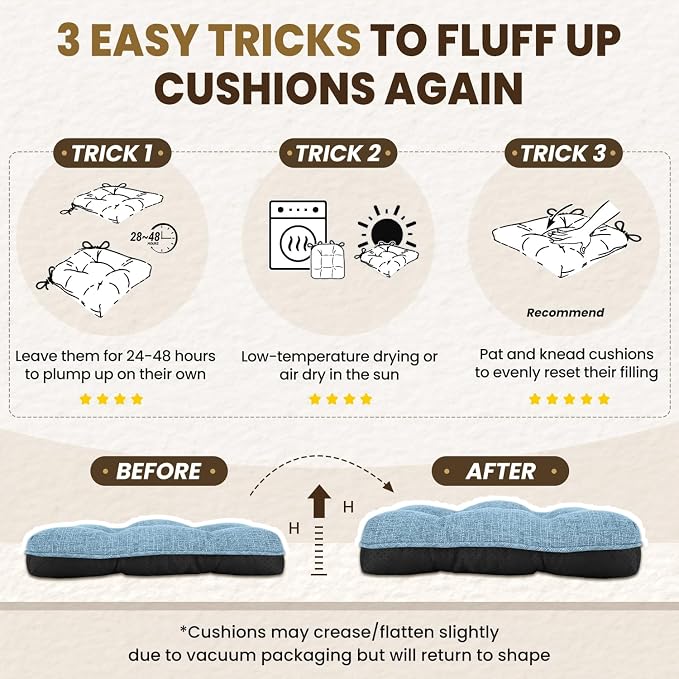 downluxe Indoor Chair Cushions for Dining Chairs, Tufted Overstuffed Textured Kitchen Chair Pads with Ties and Non-Slip Backing, 16.5" x 16.5" x 4", Light Blue, 4 Pack - Image 7