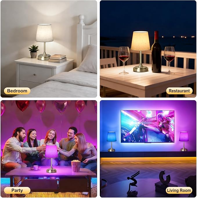Wowag Small Cordless Table Lamp Rechargeable,5000mAh Battery Operated Desk Lamp,3 Colors & 7 RGB Stepless Dimmable,Touch Ambient Light for Bedside,Bedroom,Dining Room,Living Room,Bronze,FlaxenShade - Image 9