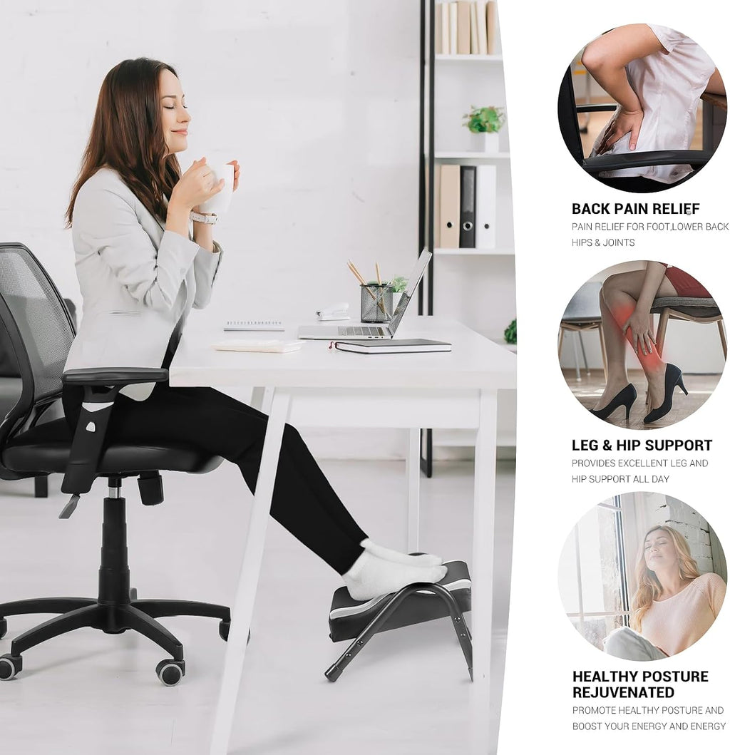 Ergonomic Adjustable Under Desk Foot Rest， Black - Image 2