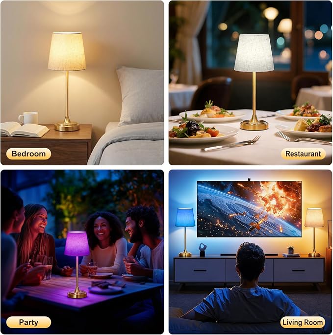 Wowag Cordless Table Lamp Rechargeable,5000mAh Battery Operated Desk Lamp,3 Colors & 7 RGB Stepless Dimmable,Touch Control Ambient Light for Bedside,Bedroom,Dining Room,Living Room,Gold,FlaxenShade - Image 9